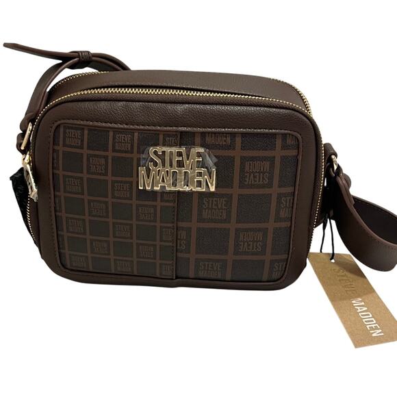 Steven Madden Handbags - Steve Madden Blexi Hollywood Crossbody Bag Sepia Brown Logo Grid DR143770 New
